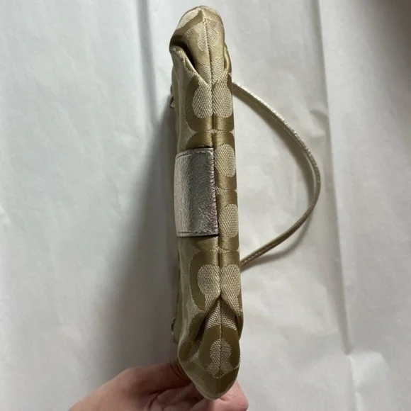 Authentic Coach Beige & Metallic Gold Accent Wristlet - Picture 5 of 16